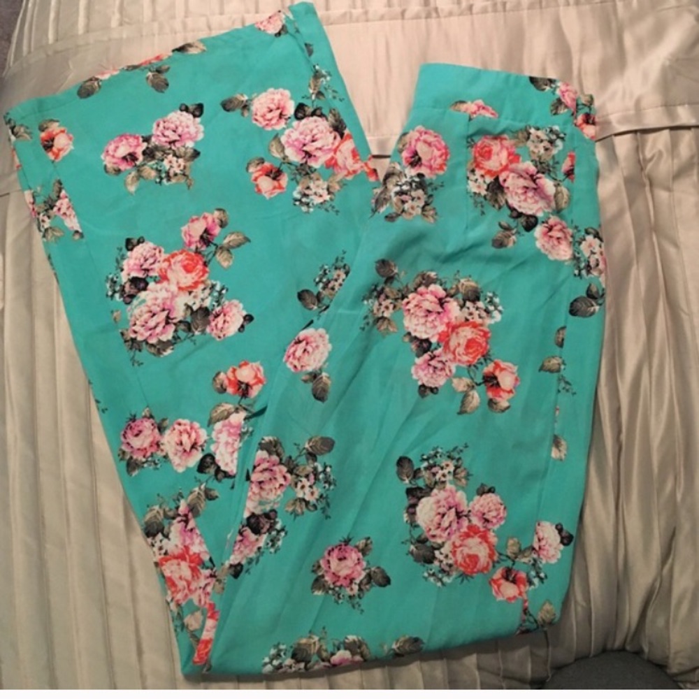 Aqua Floral Palazzo Pants